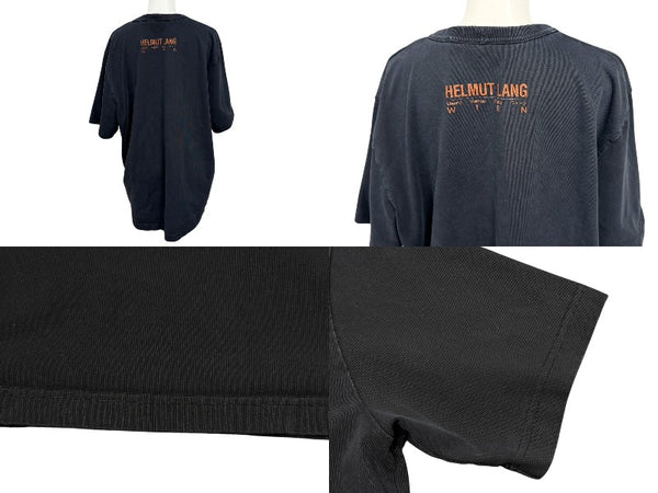 HELMUT LANG ヘルムートラング ロゴプリント半袖Ｔシャツ ブラック コットン サイズL CA52192 美品 中古 4b007064