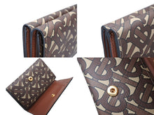画像をギャラリービューアに読み込む, 極美品 BURBERRY バーバリー TB モノグラム コンパクトウォレット 三つ折り財布 ブラウン PVC レザー 中古 4b007084