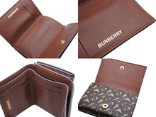 画像をギャラリービューアに読み込む, 極美品 BURBERRY バーバリー TB モノグラム コンパクトウォレット 三つ折り財布 ブラウン PVC レザー 中古 4b007084