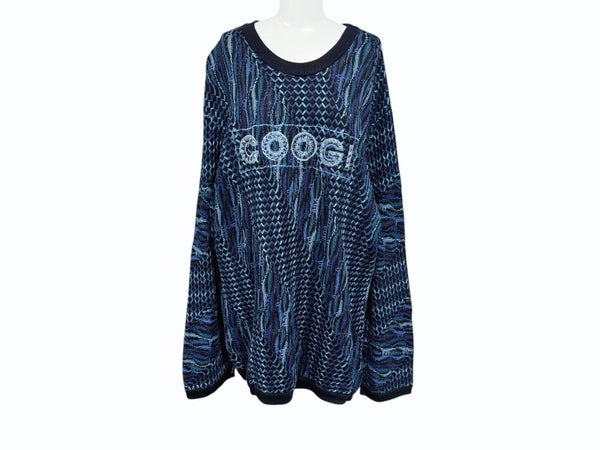 COOGI クージー vintage 3D立体ニット 長袖 編み込み 刺繍 ネイビーブラックブルー系 サイズXL 美品 中古 4b007104