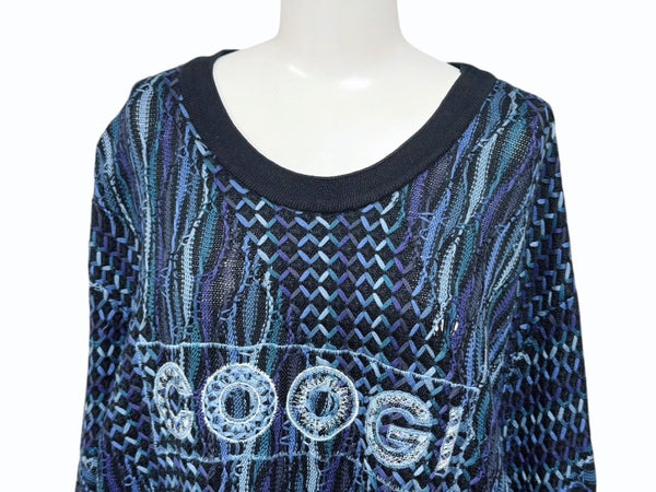 COOGI クージー vintage 3D立体ニット 長袖 編み込み 刺繍 ネイビーブラックブルー系 サイズXL 美品 中古 4b007104