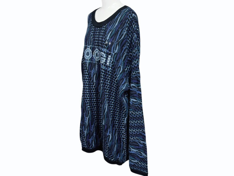 COOGI クージー vintage 3D立体ニット 長袖 編み込み 刺繍 ネイビーブラックブルー系 サイズXL 美品 中古 4b007104