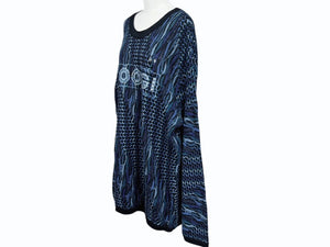 COOGI クージー vintage 3D立体ニット 長袖 編み込み 刺繍 ネイビーブラックブルー系 サイズXL 美品 中古 4b007104