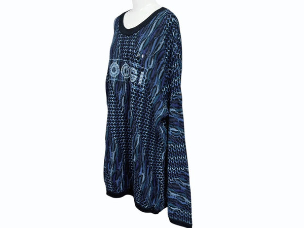 COOGI クージー vintage 3D立体ニット 長袖 編み込み 刺繍 ネイビーブラックブルー系 サイズXL 美品 中古 4b007104