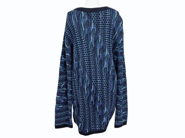 COOGI クージー vintage 3D立体ニット 長袖 編み込み 刺繍 ネイビーブラックブルー系 サイズXL 美品 中古 4b007104