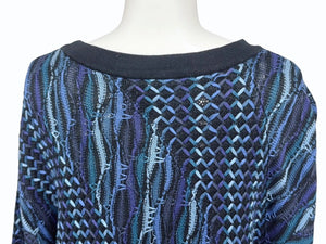 COOGI クージー vintage 3D立体ニット 長袖 編み込み 刺繍 ネイビーブラックブルー系 サイズXL 美品 中古 4b007104