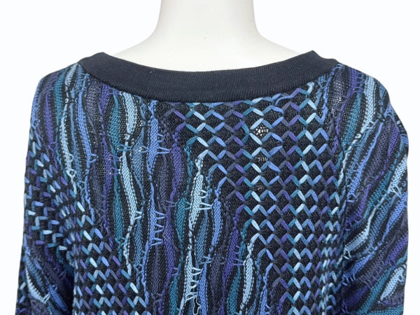 COOGI クージー vintage 3D立体ニット 長袖 編み込み 刺繍 ネイビーブラックブルー系 サイズXL 美品 中古 4b007104