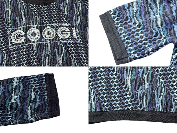 COOGI クージー vintage 3D立体ニット 長袖 編み込み 刺繍 ネイビーブラックブルー系 サイズXL 美品 中古 4b007104