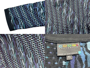 COOGI クージー vintage 3D立体ニット 長袖 編み込み 刺繍 ネイビーブラックブルー系 サイズXL 美品 中古 4b007104