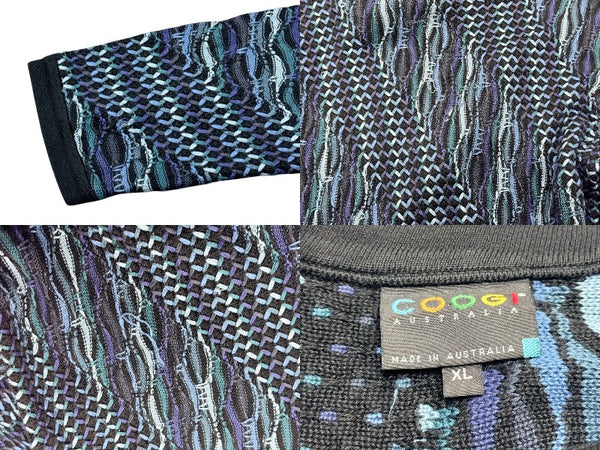 COOGI クージー vintage 3D立体ニット 長袖 編み込み 刺繍 ネイビーブラックブルー系 サイズXL 美品 中古 4b007104