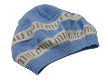 Load image into Gallery viewer, MIU MIU ミュウミュウ ロゴジャカード ニット帽 ビーニー ライトブルー バージンウール サイズＭ 美品 中古 4b007107