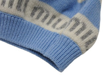 Load image into Gallery viewer, MIU MIU ミュウミュウ ロゴジャカード ニット帽 ビーニー ライトブルー バージンウール サイズＭ 美品 中古 4b007107