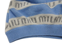 Load image into Gallery viewer, MIU MIU ミュウミュウ ロゴジャカード ニット帽 ビーニー ライトブルー バージンウール サイズＭ 美品 中古 4b007107