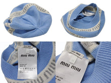 Load image into Gallery viewer, MIU MIU ミュウミュウ ロゴジャカード ニット帽 ビーニー ライトブルー バージンウール サイズＭ 美品 中古 4b007107