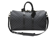 画像をギャラリービューアに読み込む, LOUISVUITTON ルイヴィトン キーポルバンドリエール45 ボストンバッグ N41418 ダミエグラフィット ブラック 美品 中古 4b007136