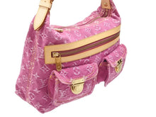 画像をギャラリービューアに読み込む, 新品同様 LOUIS VUITTON ルイヴィトン バギーPM ワンショルダーバッグ M95212 モノグラム デニム レザー ピンク 中古 4b007139