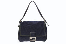 画像をギャラリービューアに読み込む, FENDI フェンディ マンマバケット ワンショルダーバッグ 26425 デニム レザー ネイビー シルバー金具 美品 中古 4b007142