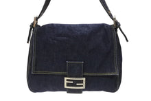 画像をギャラリービューアに読み込む, FENDI フェンディ マンマバケット ワンショルダーバッグ 26425 デニム レザー ネイビー シルバー金具 美品 中古 4b007142