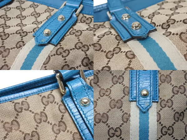 GUCCI グッチ ハンドバッグ 120844 ブラウン ベージュ GGスプリームキャンバス レザー シルバー金具 美品 中古 4b007144