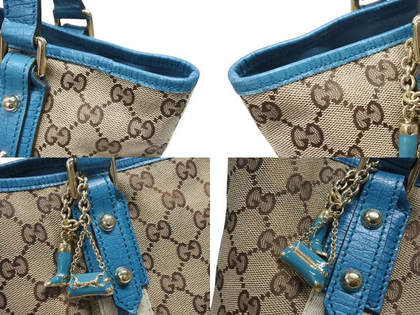 GUCCI グッチ ハンドバッグ 120844 ブラウン ベージュ GGスプリームキャンバス レザー シルバー金具 美品 中古 4b007144