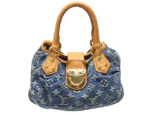 Load image into Gallery viewer, LOUIS VUITTON ルイヴィトン プリーティ ハンドバッグ M95020 モノグラム デニム レザー ブルー ゴールド金具 美品 中古 4b007162
