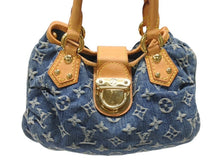 Load image into Gallery viewer, LOUIS VUITTON ルイヴィトン プリーティ ハンドバッグ M95020 モノグラム デニム レザー ブルー ゴールド金具 美品 中古 4b007162