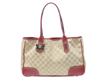 画像をギャラリービューアに読み込む, GUCCI グッチ トートバッグ ハンドバッグ 163305 213048 イタリア製 GGキャンバス レザー ベージュ レッド ゴールド金具 美品 中古 4b007169