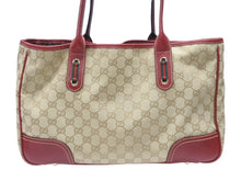 画像をギャラリービューアに読み込む, GUCCI グッチ トートバッグ ハンドバッグ 163305 213048 イタリア製 GGキャンバス レザー ベージュ レッド ゴールド金具 美品 中古 4b007169