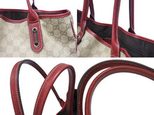 画像をギャラリービューアに読み込む, GUCCI グッチ トートバッグ ハンドバッグ 163305 213048 イタリア製 GGキャンバス レザー ベージュ レッド ゴールド金具 美品 中古 4b007169