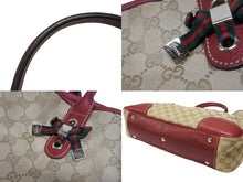 画像をギャラリービューアに読み込む, GUCCI グッチ トートバッグ ハンドバッグ 163305 213048 イタリア製 GGキャンバス レザー ベージュ レッド ゴールド金具 美品 中古 4b007169