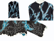 画像をギャラリービューアに読み込む, 極美品 LOUIS VUITTON ルイヴィトン 15SS ジップアップ レース ブラウス ブラック ホワイト ターコイズ レーヨン シルク 38 RW151A F7BB15VMX 中古 4b007171