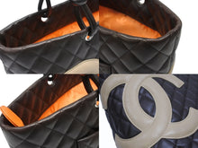 画像をギャラリービューアに読み込む, CHANEL シャネル カンボンライン ラージトートバッグ 9番台 A25169 ココマーク ラムスキン ブラウン ベージュ シルバー金具 美品 中古 4b007184