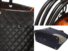 画像をギャラリービューアに読み込む, CHANEL シャネル カンボンライン ラージトートバッグ 9番台 A25169 ココマーク ラムスキン ブラウン ベージュ シルバー金具 美品 中古 4b007184