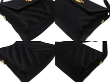 画像をギャラリービューアに読み込む, 極美品 CHANEL シャネル シェブロン Vステッチ 2way クラッチ ミニ ショルダーバッグ サテン ブラック 中古 4b007194