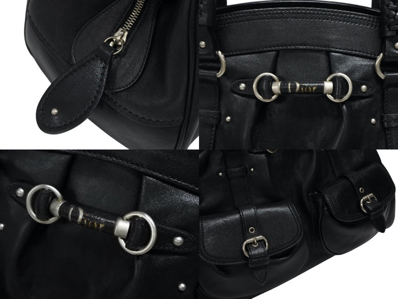 極美品 CHRISTIAN DIOR クリスチャンディオール ハンドバッグ 12-BO-0037 イタリア製 レザー ブラック シルバー金具 中古 4b007197