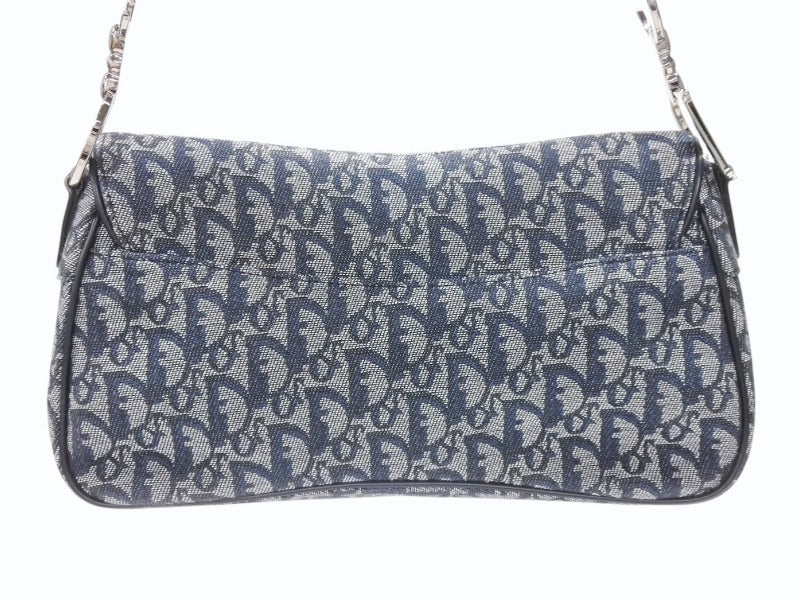 極美品 CHRISTIAN DIOR クリスチャンディオール トロッターライン サドルバッグ ワンショルダーバッグ ネイビー シルバー金具 中古 4b007198