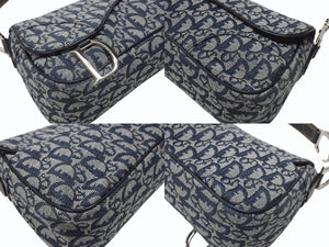 極美品 CHRISTIAN DIOR クリスチャンディオール トロッターライン サドルバッグ ワンショルダーバッグ ネイビー シルバー金具 中古 4b007198