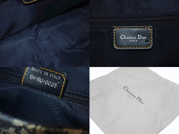 極美品 CHRISTIAN DIOR クリスチャンディオール トロッターライン サドルバッグ ワンショルダーバッグ ネイビー シルバー金具 中古 4b007198