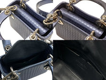 Load image into Gallery viewer, CHRISTIAN DIOR クリスチャンディオール マイクロ レディディオール マイクロカナージュ メタリックブルー シルバー金具 美品 中古 4b007211