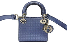 Load image into Gallery viewer, CHRISTIAN DIOR クリスチャンディオール マイクロ レディディオール マイクロカナージュ メタリックブルー シルバー金具 美品 中古 4b007211