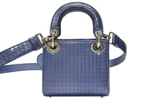 Load image into Gallery viewer, CHRISTIAN DIOR クリスチャンディオール マイクロ レディディオール マイクロカナージュ メタリックブルー シルバー金具 美品 中古 4b007211