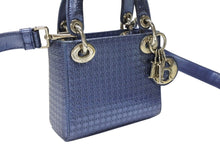 Load image into Gallery viewer, CHRISTIAN DIOR クリスチャンディオール マイクロ レディディオール マイクロカナージュ メタリックブルー シルバー金具 美品 中古 4b007211