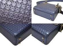 Load image into Gallery viewer, CHRISTIAN DIOR クリスチャンディオール マイクロ レディディオール マイクロカナージュ メタリックブルー シルバー金具 美品 中古 4b007211