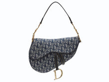 Load image into Gallery viewer, Christian Dior クリスチャンディオール ワンショルダーバッグ サドルバッグ トロッター ガリアーノ期 キャンバス レザー ネイビー 美品 中古 4b007212