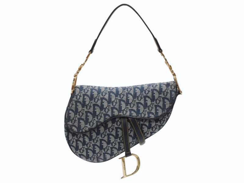美品 Dior ディオール ショルダーバッグ トロッター 総柄 ネイビー CHRISTIAN DIOR クリスチャンディオール トロッター サドルバッグ ワン