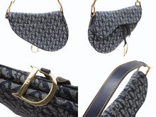 Load image into Gallery viewer, Christian Dior クリスチャンディオール ワンショルダーバッグ サドルバッグ トロッター ガリアーノ期 キャンバス レザー ネイビー 美品 中古 4b007212