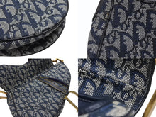 Load image into Gallery viewer, Christian Dior クリスチャンディオール ワンショルダーバッグ サドルバッグ トロッター ガリアーノ期 キャンバス レザー ネイビー 美品 中古 4b007212