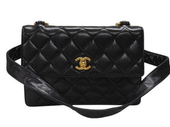 極美品 CHANEL シャネル ワンショルダーバッグ 2番台 キャビアスキン ココマーク ブラック ヴィンテージ ゴールド金具 中古 4b007226