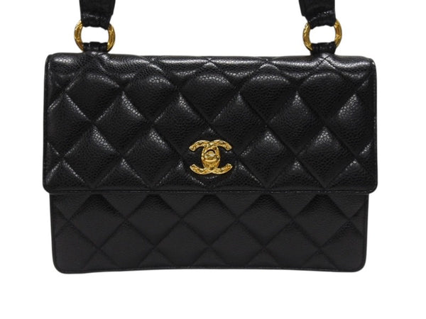 極美品 CHANEL シャネル ワンショルダーバッグ 2番台 キャビアスキン ココマーク ブラック ヴィンテージ ゴールド金具 中古 4b007226