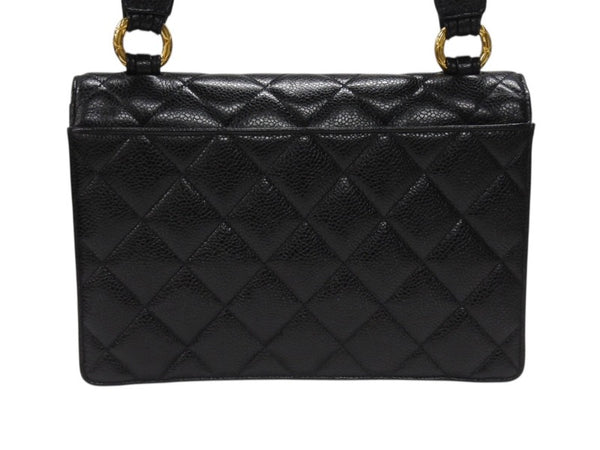極美品 CHANEL シャネル ワンショルダーバッグ 2番台 キャビアスキン ココマーク ブラック ヴィンテージ ゴールド金具 中古 4b007226